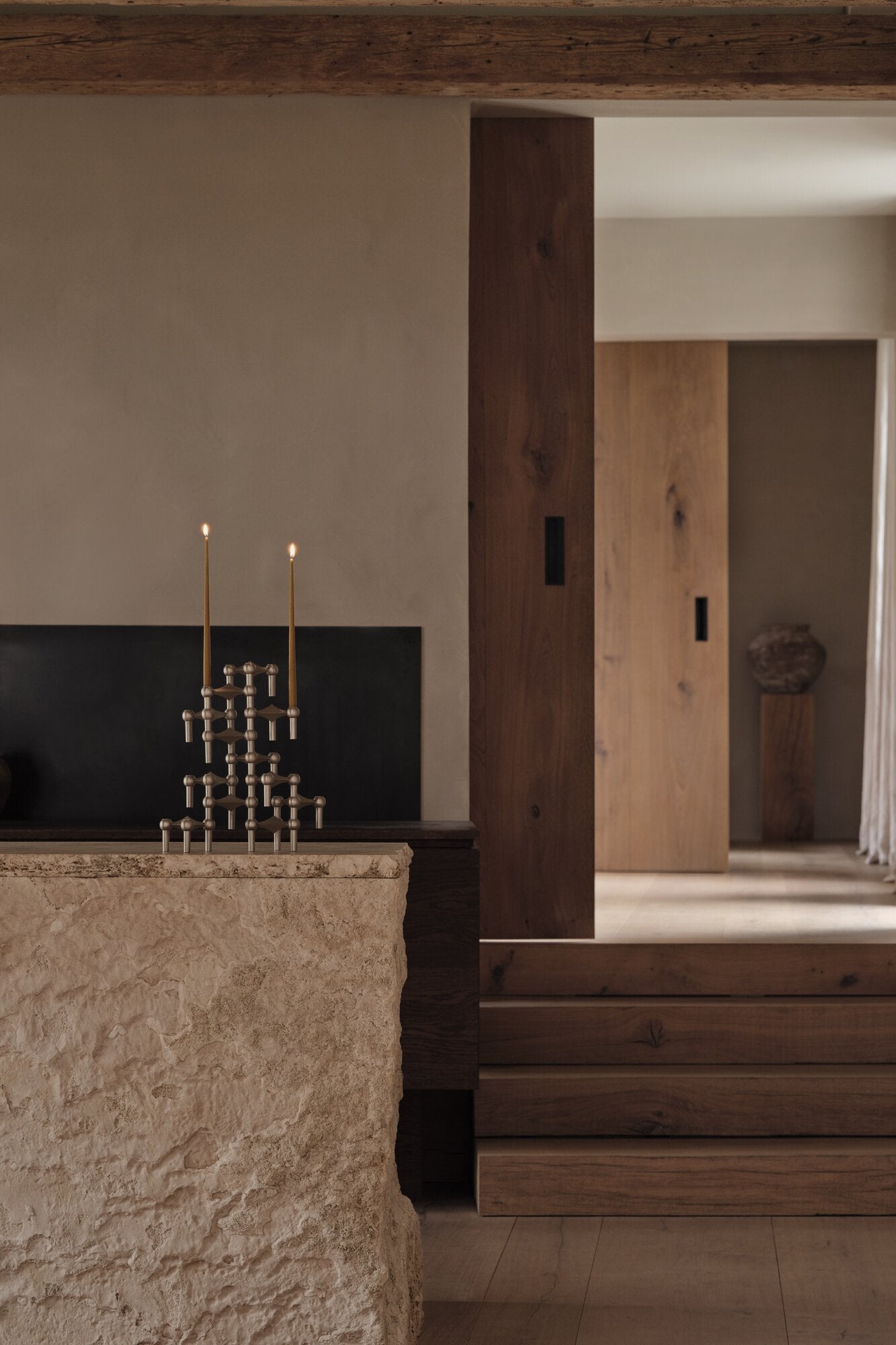 Nagel lysestage - børstet krom